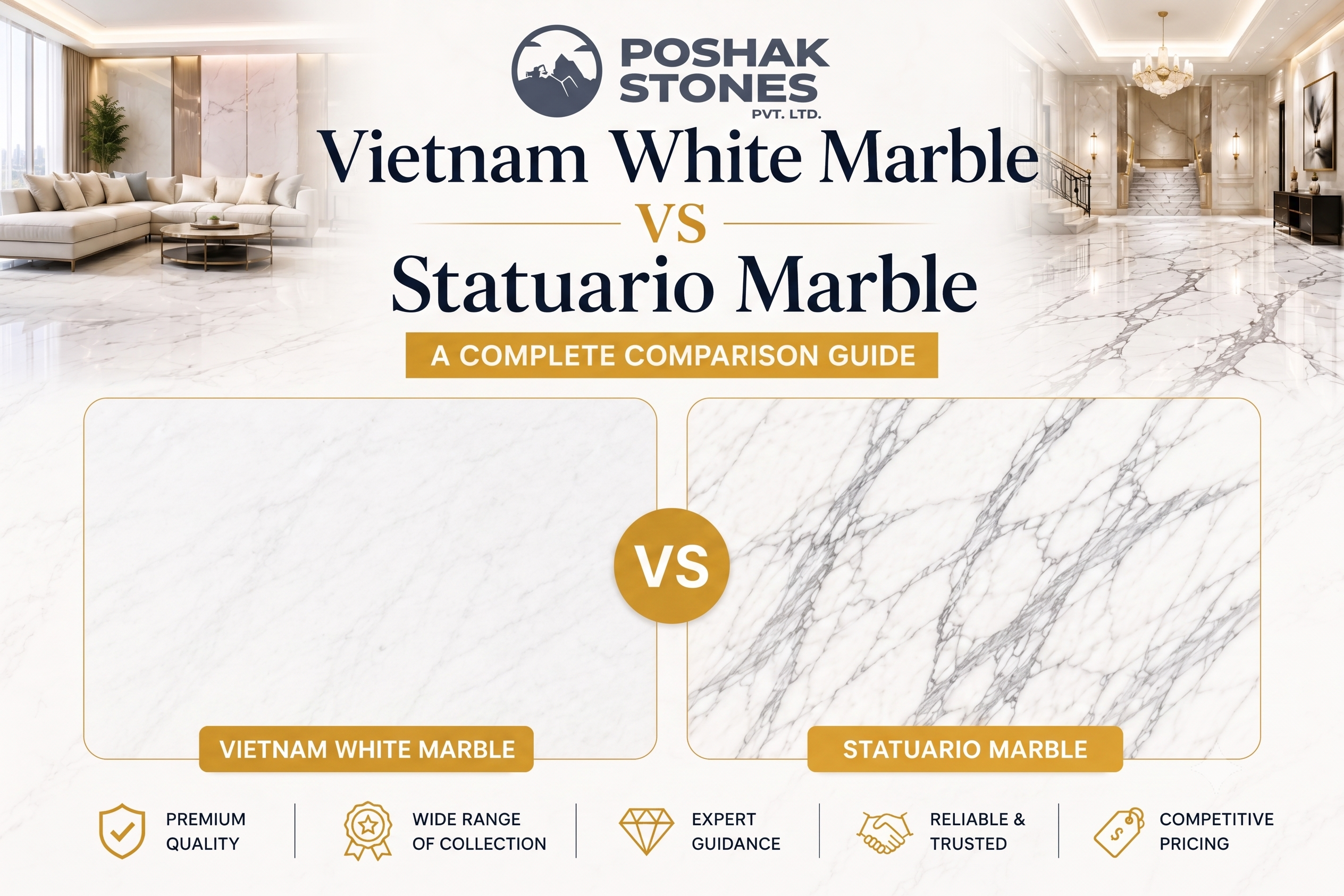 Vietnam White Marble vs Statuario Marble: Which Luxury Marble is Right for Your Space?